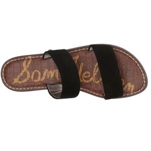 Sam Edelman Gala Slide Mule Black Suede Open Toe Two Strap Flat Slip On Sandals